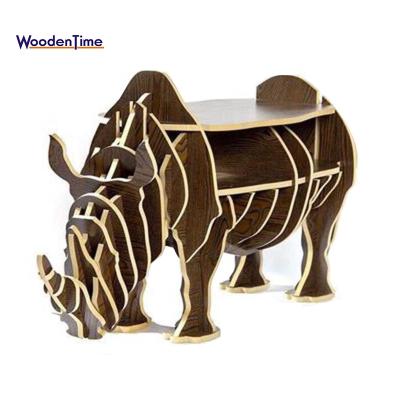 China 2019 Best Design Eco-friendly Art Craft Wooden Creative Animal Shaped Wooden Tea Table Rhino Shelf For Home Decor for sale