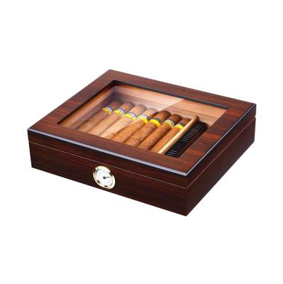 China Cedar Wood Cigar Desktop Box Handmade High End Glass Humidor for sale