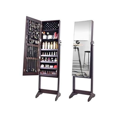 China Contemporary Large Storage Cabinet Lockable Wooden Standing Jewelry Box Full Body Mirror Cabinet for sale