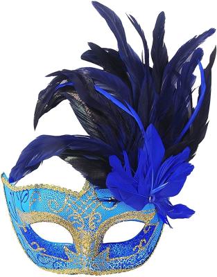 China Cosplay Factory Quality Masquerade Wedding Party Ostrich Feather Carnival Head Mask for sale