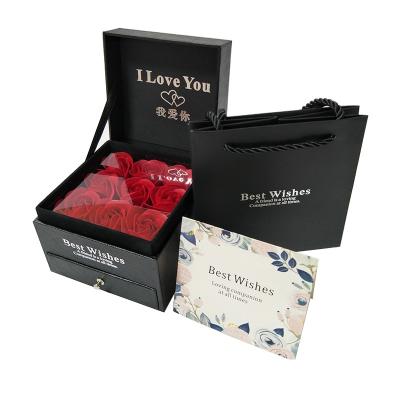 China 9pcs Paper and Acrylic Preserved Roses Jewelry Box with Bag Immortal Flowers Valentine Mother's Day Gift for sale