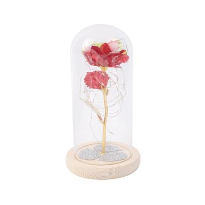 China New Products Glass Beauty And Beast's Rose In Glass Dome Eternal Rose With Led Lights Preserved Flower For Valentine Day for sale