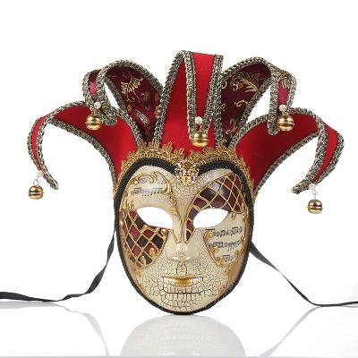 China Venetian Masquerade Halloween Jester Joker Full Face Men's Decorative Smile Wall With Bell for sale