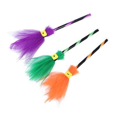 China Halloween 55cm Three Color Halloween Decoration Broom Magic Wand Witch Broom for sale