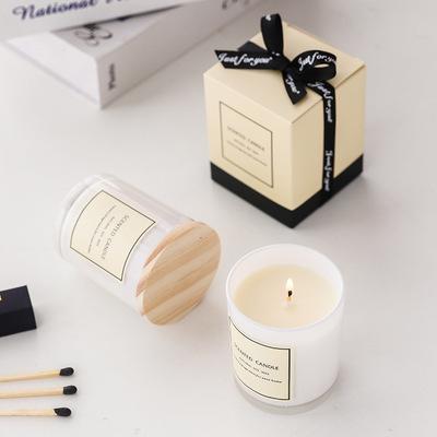 China Custom Candles 100g 7oz Luxury Scented Aromatherapy Soy Wax Candles Birthdays Gift Box Luxury Scented Smokeless Candle With White Glass Wood Lid for sale