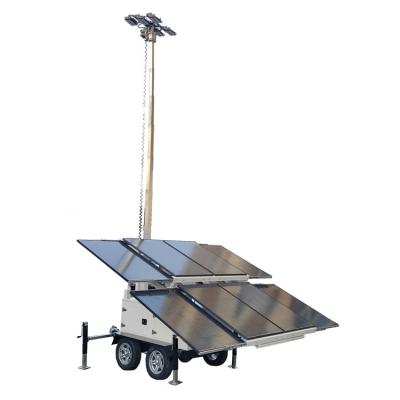 China Zonne-energie trailer mobiele zonne-lichttoren met 8 * 300W zonnepanelen voor buitenverlichting Te koop