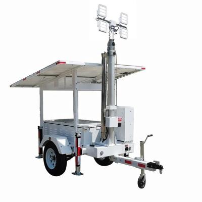 China Structural Stability Mobile Solar Light Tower High Brightness Lighting Trailer For Camping Lighting for sale