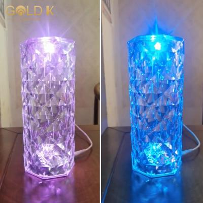 China Modern Touch Crystal Table Lamp Desk Indoor Lighting Rose Sensor Rechargeable Usb Rgb Luxury Decoration Home Decor Led Room Night Light for sale