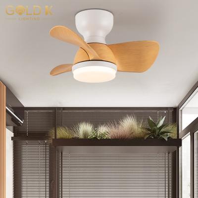 China Modern 3 Color ABS Natural Wood Blade Small 22 Inch Ceiling Fan Light For Bedroom With DC Remote Control Indoor Ceiling Fan With Light for sale