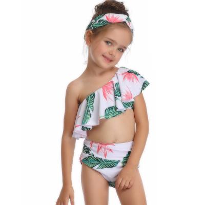 China High waist slit swimsuit 2021 manufacturer new children's throw printed breathable girls wholesale swimwear for sale