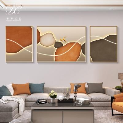 China High Quality Modern Abstract 3 Panel Painting Gold Deer Crystal Porcelain Painting Art Sets Living Room Decor Canvas Painting for sale