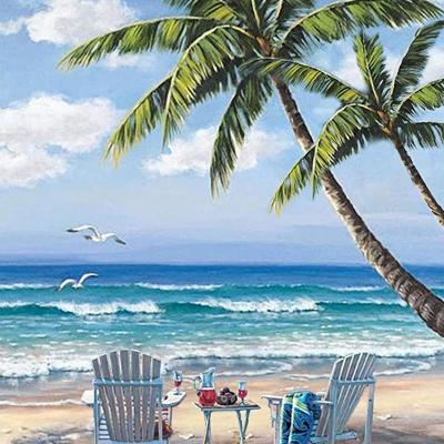 China Factory Sale Sea Beach Scenery Modern Full Diamond Beads DIY Stone Art Painting Oil Painting On Canvas for sale