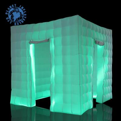 China Wedding Event Photo Booth 2 Doors Led Lighting Inflatable Wedding Cube Photo Booth Enclosure Tent For Sale for sale