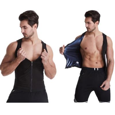 China Custom Made Viable Men Front Zip Sweat Suit Body Shaper Slimming Vest Weight Loss Polymer Sauna Sweat Shaper Vest for sale