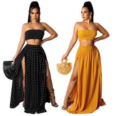 China MILIANG fashion casual anti-pilling printing 2 pieces sets skirt summer new arrivals two-piece crop top D98123 strapless for sale