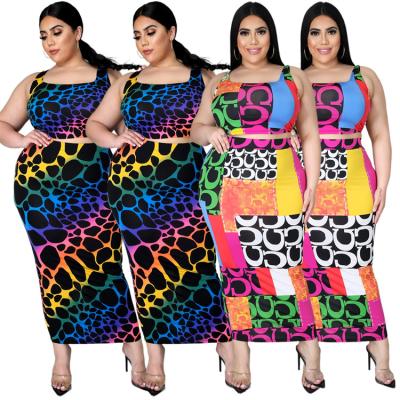 China MILIANG fashion leopard anti-pilling printed sleeveless vest leisure split skirt women plus size 2021 summer two-piece sets D10213 for sale