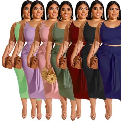 China MILIANG 2021 summer clothes women's anti-pilling plus size dresses sexy buttocks tying casual two-piece skirts suit D97197 for sale