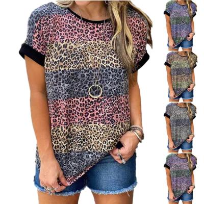 China MILIANG 2021 Summer Breathable Fashion Women O-neck Leopard Oversized Short Sleeve Print Plus Size T-shirts D97294 for sale