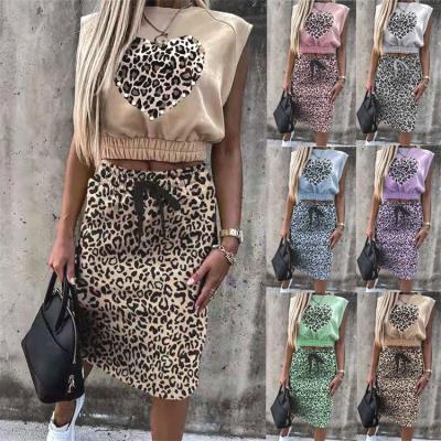 China MILIANG Fashion Anti-pilling Dresses 2021 Women Leopard Print Sleeveless Top Dresses Plus Size 2 Piece Sets D11205 for sale