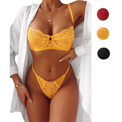 China New Listing Breathable Lace Flower Adult Pu Up Bra Women Sexy Lingerie Set for sale