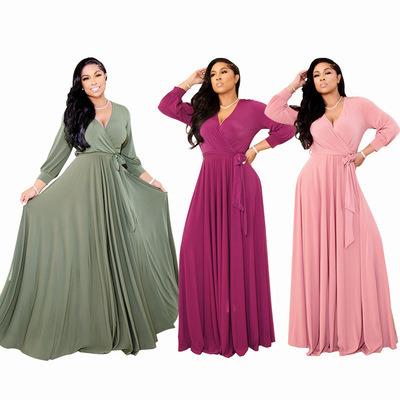 China 2021 Breathable Plus Size Dress Long Skirt Sleeves For Women Spring And Autumn New Design Mature Sense for sale