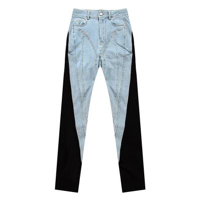 China 2021 Autumn Viable Women's Street Pants Custom Collared Color Stitching Washed Stretch Super Skinny Women's Light Color Jeans for sale