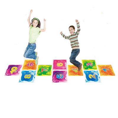 China Non-Slip Printed Liquid Playroom Hopscotch Game Floors Kindergarten Nursery Kids Play Sensory Tiles PVC Floor Mat Skin & Stick for sale