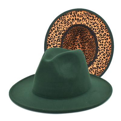 China Popular image fashion trends in Europe and America large brim inner hats leopard double-sided wool printing Fedora Hats Women Caps 2022 for sale