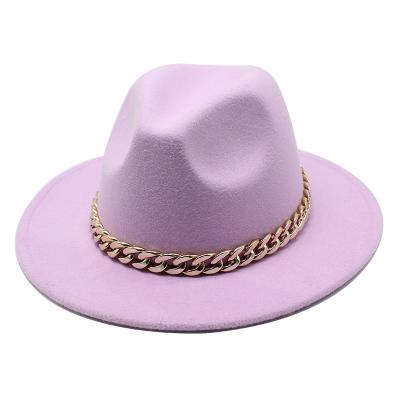 China Picture Fedora Hats Women Men Brim Wide Gold Thick Chain Band Felt Hats Jazz Hat Winter Women Hats for sale