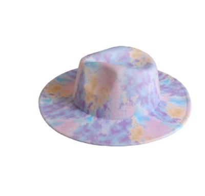 China Wholesale Picture Wide Brim Felt Panama Hat Woman Men Tie Dye Fedora Hats for sale