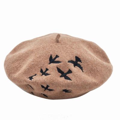 China Striped Promotional Custom Embroidered Logo Wool Beret Hat For Women for sale