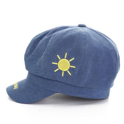 China Wholesale New Design Kid Plain Newsboy Sun Visor Sun Hat Striped Beret Hat With Embroidery Logo for sale