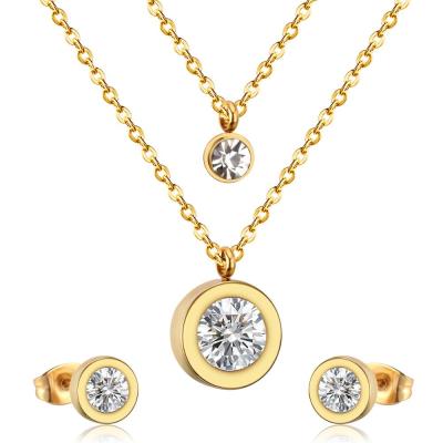 China MOST FASHIONABLE Product Double Earring Chain Necklace Set Jewelry 18k Gold Wedding Jewelry Sets Dubai Bridal for sale