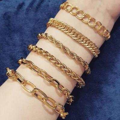 China Popular Hiphop Stainless Steel 18k Gold Plated Chain Bracelet Hip Hop Jewelry Design For Mens Chain Bracelet for sale