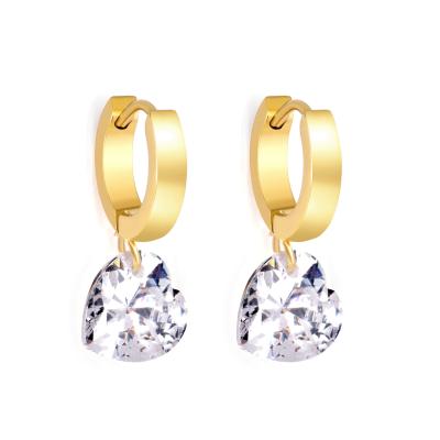 China Nickel free; Custom Lead Free 18K Gold Plated Stainless Steel Jewelry Earrings With Heart Shape Zircon Circle Earring for sale