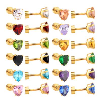 China FASHIONABLE Ason Success Heart Shape Screw Stud Earrings 18K Gold Plated Stainless Steel Custom Color Stone Earring Jewelry for sale