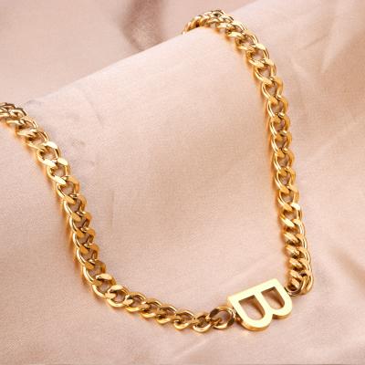 China CLASSIC Personalized Stainless Steel Initial Necklace Gold Cuban Chain Letter Necklace Choker Name Necklace For Women for sale