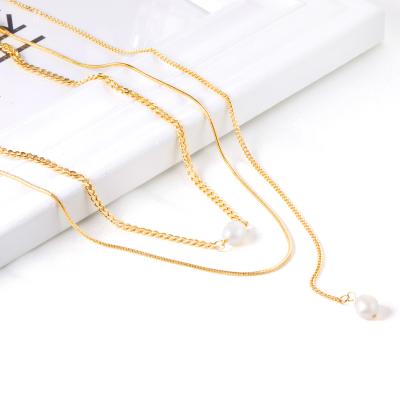 China Cute Stainless Steel Jewelry 18k Gold Plated Double Chain Pendant Necklace For Women for sale