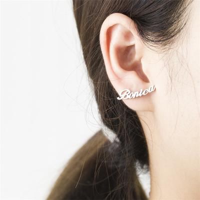 China Fashionable OEM/ODM Custom Gold Plated Stainless Steel Stud Earrings Personalized Name Design For Wholesale for sale