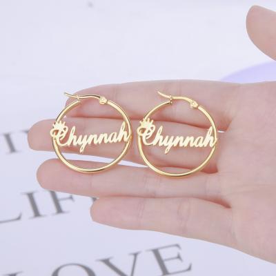 China Trendy Stainless Steel Personalized Big Circle Earrings Name Stud Earrings Design For Women And Girls for sale