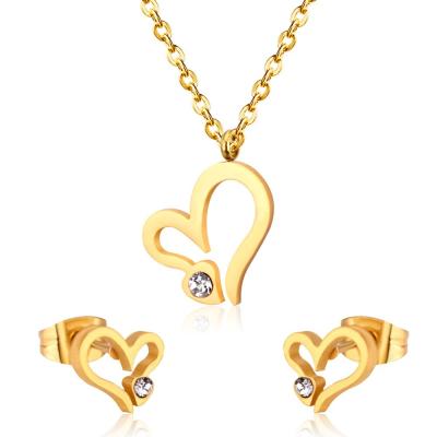 China Wholesale Nickel Free Jewelry Gold Plated Stainless Steel Fashion Jewelry Sets Pendant Zircon Jewelry Sets for sale