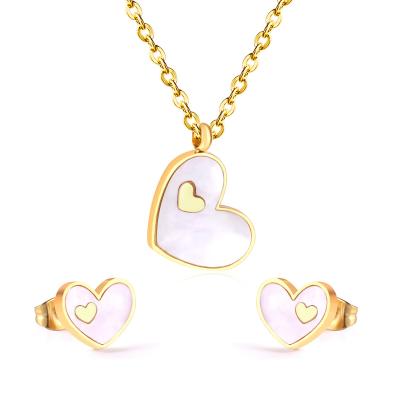 China Classic Cute Women Jewelry Sets Gold Plated Heart Shell Shape Necklace Earrings Sets For Girls for sale