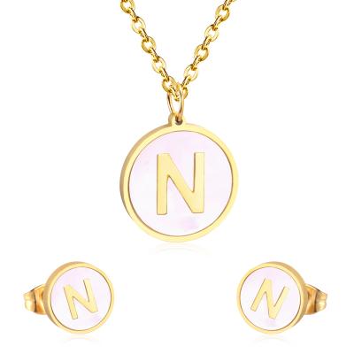 China 2018 Trendy Fine Design Alphabet N Shell Silver White /Gold Plated Stainless Steel Letter Jewelry Set For Lady for sale