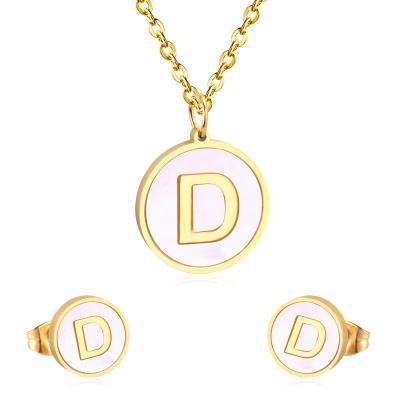 China Asonstee Trendy Gift 24K Gold Plated Stainless Steel Dangle Earring With Letter D Design Jewelry Set for sale