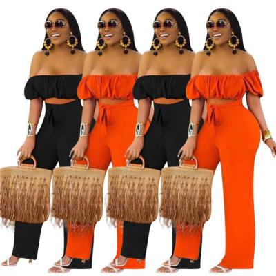 China 2021 new Anti-wrinkle wholesale price off the shoulder solid color crop top wide leg pants summer women fashion one piece overalls for sale