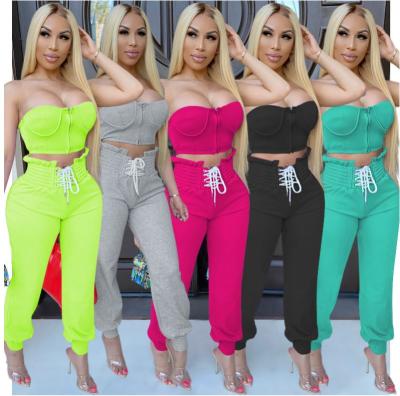 China Wholesale QUICK DRY solid color pants plus size sports casual outfit two 2 pieces set women woman clothing for sale