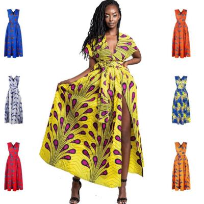 China 2021 Summer Women's Clothing Africa Casual Dresses Leisure Fashion Breathable Mosaic Printing Bifurcation Sexy for sale