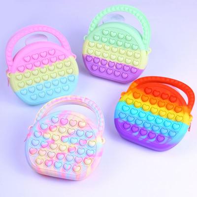 China Lady 2022 Latest Design Fashion Rainbow Pop It Kids Purses Wiggle Cute Chain Silicone Pop It Pinch For Kids for sale