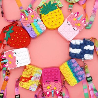 China Lady 2022 Latest Design Kids Mini Fashion Cartoon Toss Chain Silicone Cute Pop It Purse Bag For Little Girl for sale