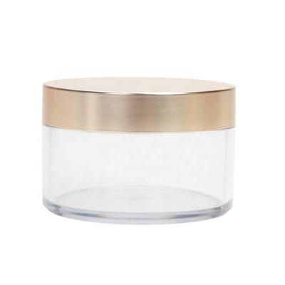 China PET Wall Cream Cosmetic Thick Electric Gold Plated Cap Transparent Bottle With Trim Cream Emulsion Plastic Jars With Gold Lids for sale